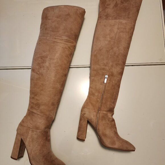 Marc Fisher Over-the-Knee Tan Suede Heeled Boots - Picture 4 of 6